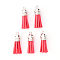 Faux Suede Tassel Pendant Decorations, with CCB Plastic Cord Ends, Platinum, Salmon, 33~35x10mm, Hole: 2.5mm