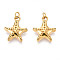 304 Stainless Steel Pendants, with Jump Ring, Starfish Charm, Ion Plating(IP), Real 18K Gold Plated, 16x13.5x3mm, Hole: 2.5mm