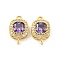 Brass Pave Cubic Zirconia Connector Charms, Real 18K Gold Plated, Square Links, Purple, 10x15x6mm, Hole: 1.5mm
