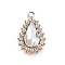 Alloy Rhinestone Pendants, Light Gold Tone Teardrop Charms, Light Gold, 22.5x14x5mm, Hole: 2.5mm