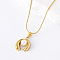 3Pcs Minimalist Stainless Steel Pave Imitation Pearl Circle Pendant Necklaces for Women, White, Golden, 15.75 inch(40cm)