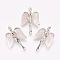 Natural Rose Quartz Pendants, with Brass Findings, Angel, Platinum, 34x23x8mm, Hole: 3x5mm