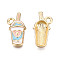 Eco-Friendly Zinc Alloy Milkshake Pendants, with Enamel, Cadmium Free & Nickel Free & Lead Free, Golden, Light Cyan, 20x10.5x2mm, Hole: 2mm