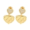 Heart Brass Pave Clear Cubic Zirconia Dangle Stud Earrings, Real 16K Gold Plated, 25x15.5mm