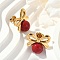 304 Stainless Steel Enamel Stud Earrings, Ion Plating(IP), Bowknot & Round, Real 14K Gold Plated, 18.5x20mm