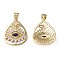 Brass Micro Pave Cubic Zirconia Pendants, with Brass Snap on Bails, Nickel Free, Real 18K Gold Plated, Teardrop with Eye, Dark Blue, 25x18.5x4mm, Hole: 3x4mm