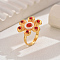 Elegant Vintage Abstract Flower Brass Fashion Adjustable Rings for Women, Real 18K Gold Plated, Inner Diameter: 16~19mm
