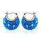 Flat Round 304 Stainless Steel Millefiori Glass Hoop Earrings, Stainless Steel Color, Royal Blue, 25mm