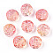 Transparent Glass Beads, Flat Round with Flower, Salmon, 13.5x8.5mm, Hole: 1.2mm, about 10pcs/bag