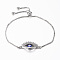 Adjustable Brass Micro Pave Cubic Zirconia Slider Bracelets, Bolo Bracelets, with Enamel, Evil Eye, Platinum, 10-5/8 inch(270mm), 1.2mm