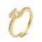 Rack Plating Brass Cubic Zirconia Arabic Letters Adjustable Rings for Women, Cadmium Free & Lead Free, Long-Lasting Plated, Real 18K Gold Plated, 7.4x7.9mm, Inner Diameter: 18.2mm