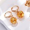 Brass Micro Pave Cubic Zirconia Leverback Earrings, Long-Lasting Plated, Rack Plating, Lead Free & Cadmium Free, Flower, Golden, Gold, 26x10mm