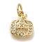 Rack Plating Brass Micro Pave Cubic Zirconia Charms, Cadmium Free & Lead Free, Long-Lasting Plated, Pumpkin, Real 18K Gold Plated, 12x10x2mm, Hole: 3mm