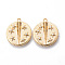Brass Micro Pave Clear Cubic Zirconia Pendants, Nickel Free, Flat Round with Flower, Gear Edge Shape, Real 18K Gold Plated, 19x17x2mm, Hole: 1mm