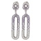 Brass Micro Pave Cubic Zirconia Dangle Stud Earrings, Oval, Platinum, Lilac, 50x10.5mm