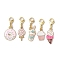 5Pcs 5 Styles Dessert Alloy Enamel Pendant Decorations, Lobster Claw Clasps Charm for Bag Ornaments, Mixed Shapes, 28~33.5mm, 1pc/style
