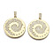 Brass Micro Pave Clear Cubic Zirconia Pendants, with Brass Snap on Bails, Nickel Free, Flat Round, Real 16K Gold Plated, 32x30x2mm, Hole: 5x3mm