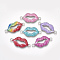 Printed Alloy Links connectors, with Enamel, Lip, Platinum, Mixed Color, 12.5x26.5x2mm, Hole: 2mm