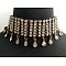 Alloy Full Crystal Rhinestone Teardrop Tassel Choker Necklaces for Women, Antique Golden, 11.81 inch(30cm)