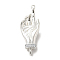 Brass Micro Pave Clear Cubic Zirconia Palm Connector Charms, Long-Lasting Plated, Cadmium Free & Lead Free, Silver, 25.5x10x5mm, Hole: 0.8mm and 1mm