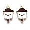 Eco-Friendly Zinc Alloy Pendants, with Enamel, Cadmium Free & Nickel Free & Lead Free, Ice Cream, Light Gold, Coconut Brown, 22x14x2mm, Hole: 2mm