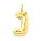 Ion Plating(IP) 304 Stainless Steel Pendants, Real 14K Gold Plated, Balloon Letter Charms, Puff Initial Charms, Letter J, 24x11x5mm, Hole: 4mm