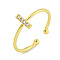 Rack Plating Brass Open Cuff Rings for Women, with Cubic Zirconia, Cadmium Free & Lead Free, Long-Lasting Plated, Letter, Letter I, Inner Diameter: 17.5mm, Letter: 7.5x2mm