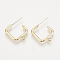 Brass Stud Earring Findings, with Loop, Square, Nickel Free, Real 18K Gold Plated, 19x16x2mm, Hole: 1.5mm, pin: 0.8mm