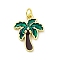 Brass Enamel Pendants, with Jump Ring, Coconut Tree Charms, Rack Plating, Lasting Plated, Cadmium Free & Lead Free, Real 18K Gold Plated, 20.5x15.5x3mm, Hole: 3mm