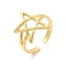 Ion Plating(IP) 304 Stainless Steel Cuff Finger Rings, Hollow Star Open Rings for Women, Real 18K Gold Plated, Inner Diameter: 18mm