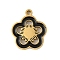 304 Stainless Steel Enamel Charms, Flower Charm, Golden, Black, 14x12x2mm, Hole: 1.4mm