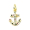 Brass Micro Pave Cubic Zirconia Pendants, Cadmium Free & Nickel Free & Lead Free, with Jump Ring, Real 18K Gold Plated, Anchor Charms, Colorful, 14x9x1.5mm, Hole: 3mm
