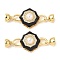 Flower Brass Micro Pave Clear Cubic Zirconia Fold Over Clasps, Cadmium Free & Nickel Free & Lead Free, with Plastic Pearl & Enamel, Real 18K Gold Plated, 40mm