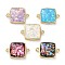 Brass Pave Synthetic Opal Square Connector Charms, Golden, Rack Plating, Long-Lasting Plated, Mixed Color, 19.5x13.5x4mm, Hole: 1.6mm