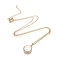 Brass Initial Pendant Necklaces, with Shell, Cubic Zirconia and 304 Stainless Steel Cable Chains, Flat Round with Letter, Letter.C, 17.5 inch(44.5cm), 1.5mm