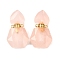 Natural Rose Quartz Perfume Bottle Pendants, with 304 Stainless Steel Findings, Faceted, Hexagon Bottle Charms, Golden, 28~29.5x16~17x7~8mm, Hole: 1.4mm