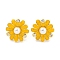 Rack Plating Brass Micro Pave Clear Cubic Zirconia Stud Earring, with Enamel, Cadmium Free & Lead Free, Long-Lasting Plated, Real 18K Gold Plated, Flower, Gold, 15x15mm