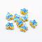 Electroplate Brass Enamel Beads, Lead Free & Cadmium Free, Butterfly, Golden, Deep Sky Blue, 10x12.5x5.5mm, Hole: 1.5mm