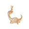 Brass Micro Pave Cubic Zirconia Pendants, Cadmium Free & Nickel Free & Lead Free, Real 18K Gold Plated, Dinosaur, Orange, 23.5x18.5x2.5mm, Hole: 4x3.5mm