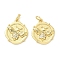 Brass Micro Pave Clear Cubic Zirconia Pendants, Flat Round with Bees, Long-Lasting Plated, Cadmium Free & Lead Free, Rack Plating, with Jump Ring, Real 18K Gold Plated, 16.5x14.5x3mm, Hole: 3.6mm