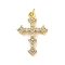 Rack Plating Brass Micro Pave Cubic Zirconia Pendants, Cadmium Free & Lead Free, Long-Lasting Plated, Cross, Real 18K Gold Plated, 27.5x18.5x3mm, Hole: 3mm