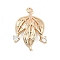 Brass Micro Pave Cubic Zirconia Pendants, Cadmium Free & Nickel Free & Lead Free, Leaf Charms, Real 18K Gold Plated, 22x15.5x4mm, Hole: 1.5mm