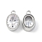 Brass with Clear Glass Pendants, Oval Charms, Platinum, 11x7.5x4mm, Hole: 1.2mm