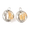 Natural Citrine Pendants, Ball Charms with Rack Plating Platinum Plated Brass Findings, Lead Free & Cadmium Free, 32.5~33.5x28.5~30.5x24~26.5mm, Hole: 8.5x5mm