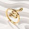 Brass Micro Pave Colorful Cubic Zirconia Cuff Finger Rings, Cadmium Free & Lead Free, Snake, Real 18K Gold Plated, 23mm, Inner Diameter: 18mm