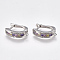 Brass Micro Pave Cubic Zirconia Hoop Earring Findings with Latch Back Closure, with Horizontal Loop, Cadmium Free & Lead Free, Platinum, 20x15x4.5mm, Hole: 1.5mm, Pin: 1.2x0.6mm