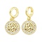 Brass Micro Pave Cubic Zirconia European Dangle Charms, Round with Tree, Large Hole Pendants, Cadmium Free & Lead Free, Real 16K Gold Plated, 20.5mm, Hole: 4.2mm