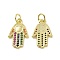 Brass Micro Pave Colorful Cubic Zirconia Pendant Cabochon Settings, with Jump Ring, Cadmium Free & Nickel Free & Lead Free, Hamsa Hand/Hand of Fatima/Hand of Miriam, 17x11x1.5mm, Hole: 3.2mm