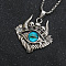 Evil Eye Skull Alloy Pave Glass Pendant 667 Stainless Steel Chain Necklaces for Men, Antique Silver, Dark Turquoise, 23.62 inch(60cm)