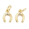 Rack Plating Brass Pendants, U Shape Charms, Horse Shoes, with Cubic Zirconia, Long-Lasting Plated, Lead Free & Cadmium Free, with Jump Ring, Real 18K Gold Plated, 9x6.5x1.5mm, Hole: 3mm